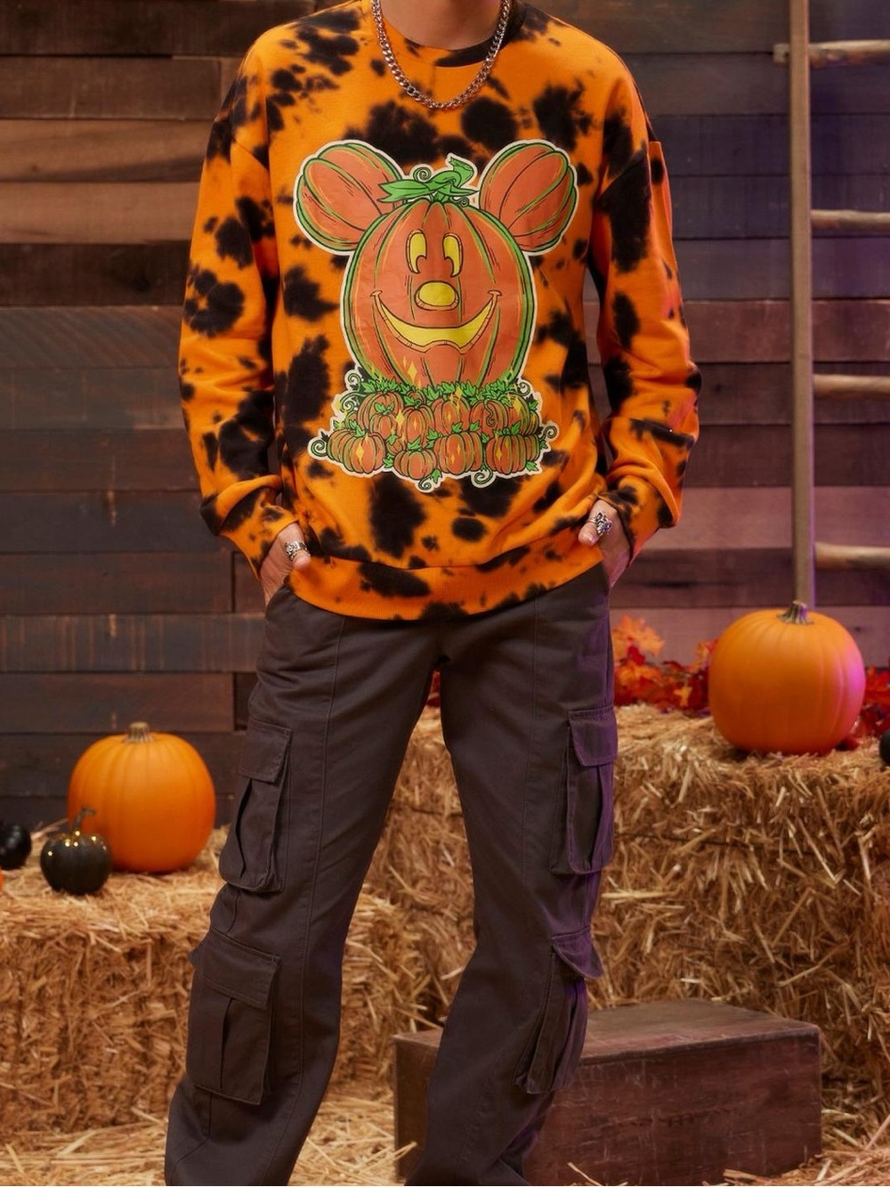 Our Universe Disney Halloween Mickey Mouse Pumpkin Tie-Dye Sweatshirt XXL *new*